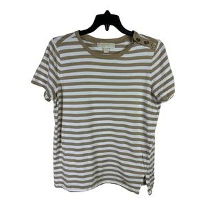 Michael Kors Brown With White Stripes Round Neck Shoulder Women's Size M AB58